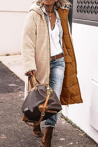 Womens Fleece Down Long Coats Winter Puffer Jacket Oversized Reversible Shearing Sherpa Jackets Hooded Outerwear4