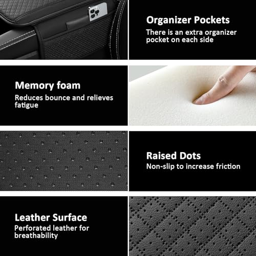 vvag Armrest Cover for Car, Upgraded Leather Car Center Console Cover with 2 Storage Bags, Universal Breathable Sponge Car Middle Console Cover Car Interior Accessories for Most Vehicles (Black)