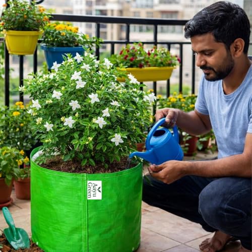 Image of Grow Bag UV Protected 260 GSM | HDPE Grow Bags for Plants | Heavy Duty Green Garden Plant Grow Bag with Drainage Holes | Reusable Vegetable Grow Bag for Terrace Gardening (5, 9X12 INCH)