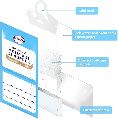 Miniatura 2 de NATRUTH Bolsa absorbente de humedad, paquete de 12 bolsas colgantes desecantes sin fragancia, absorbente de olores, elimina olores, crea aire más