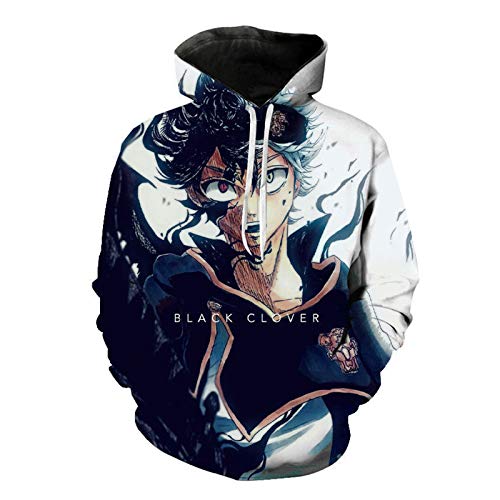 YZJYB Black Clover 3D Dessin Sweat à Capuche avec Gros Pochette Homme Femme Manches Longues Sweatshirt à Capuche Animé Asta Crewneck Sweat,Noir,Large Cover