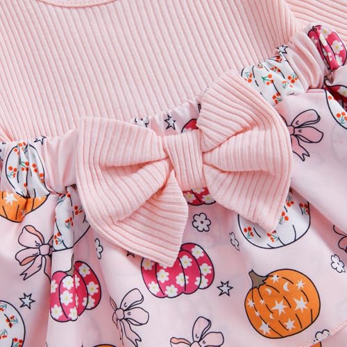 Baby Girl Thanksgiving Outfit Newborn Outfit Ribbed Ruffle Romper Dress and Headband Cute Fall Clothes4