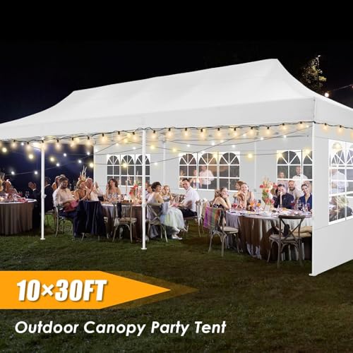 Image of HOTEEL 10x30 Heavy Duty Pop Up Canopy Tent with Sidewalls, Tents for Parties Commercial Party Tent Event Wedding Instant Canopy Waterproof with Carry Bag, UV 50+, Thicked Hexagonal Legs, White