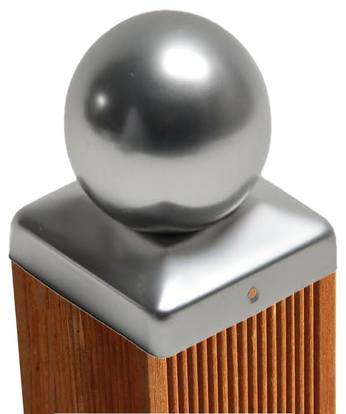 Pfostenkappen Aluminium mit Kugel inkl. VA-Schrauben Zaunkappe Pfahlkappe ALU Zierkappen rostfrei (91x91 mm)