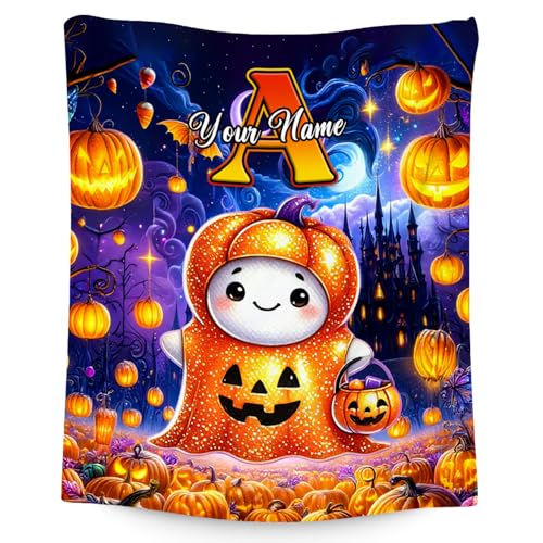 Halloween Blanket, Custom Kids Blanket with Name, Personalized Gifts for Boys Girls, Custom Monogram Gifts, Plush Throw for Teens Adults (4 Sizes Choose)