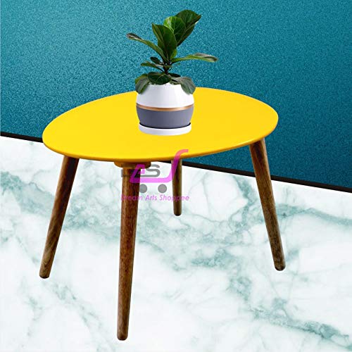 Image of Shoppee Foldable Oval Shaped Bed Side Table for Coffee Tea & Living Room Beauty Full Table (Wood ,Medium, Yellow)