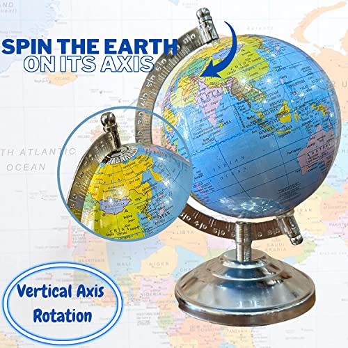 Image of Magicwand【8 inch Inches ht with Magnifier】Political Educational Laminated Rotating World Globe with Metal Base