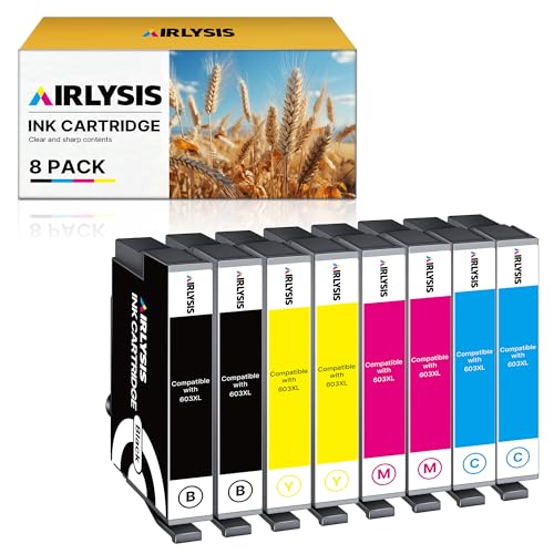 AIRLYSIS 603 XL Cartouche d'encre pour Epson 603XL 603 pour Expression Home XP-2100 XP-2105 XP-2150 XP-2155 XP-3100 XP-3150 XP-3155 XP-4100 XP-4150 WF-2810 (Paquet de 8)