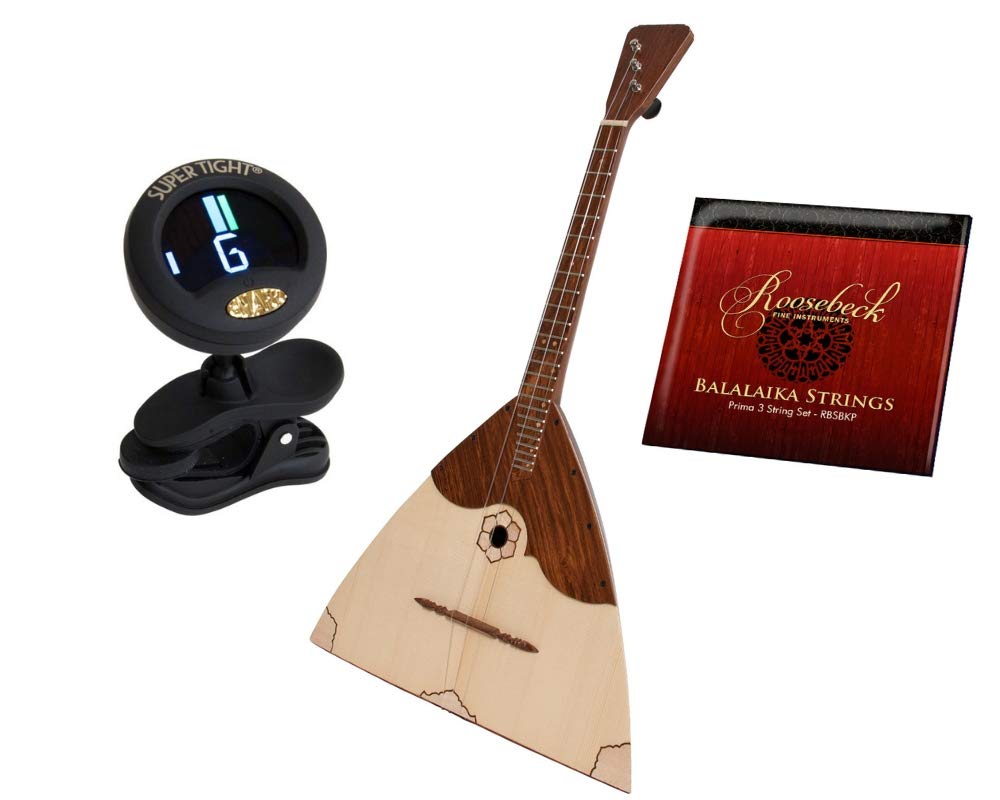 Includes: Roosebeck Deluxe Prima Balalaika W/Padded Gig Bag + Prima Balalaika 3 String Set + Snark Clip-On Chromatic Tuner