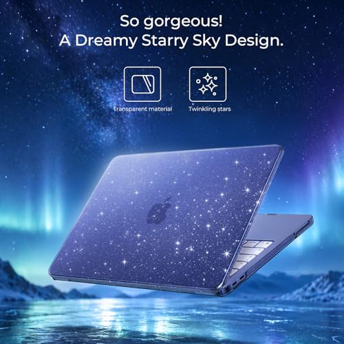 Image of EooCoo Compatible with Apple 2026 MacBook Neo Case 13 inch Mac Laptop A3404 with A18 Pro Chip & 13 inch Liquid Retina Display, Sparkly Transparent Hard Shell, Plastic Snap-on Cover, Glitter Crystal Indigo