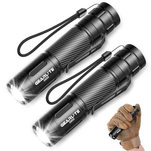 GEARLITE Torches LED Super Bright 2Pack, 2000LM LED Torch Rechargeable with 3 Lighting Modes, Long Battery Life, Waterproof Flashlight Zoomable for Power Cuts, Emergency, Camping, Hiking, Outdoor