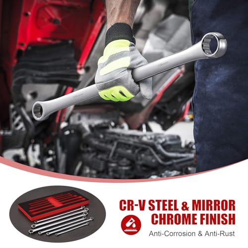 Image of 6-Piece Extra Long Double Box End Wrench Set | Chrome Vanadium Steel Aviation Wrenches Metric 8-19mm