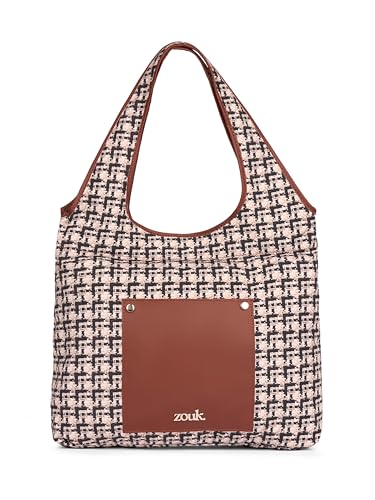 Image of ZOUK Printed Sora Tote Bag | Handcrafted Rollable Women's Tote | Vegan Leather & Canvas Lightweight Shoulder Bag for Daily Use