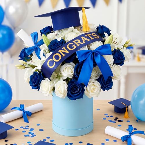 Suncalla 16 Pcs Black Graduation Flower Bouquet Centerpiece Sticks Accessories Congrats Grosgrain Ribbon Tie Wrap Scroll Diploma Grad Cap Satin Bow Decorations for Floral Arrangements Grad Table Party by Suncalla - Image 4