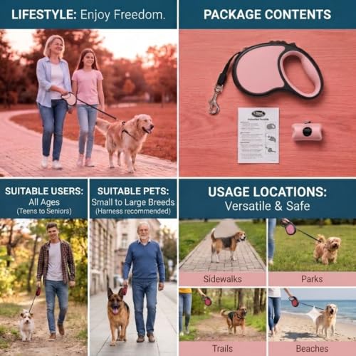 Image of Cawypety Retractable Dog Leash, 16ft /5M Heavy Duty Extendable Dog Walking Lead | One-Hand Brake & Lock, 360 Tangle-Free | Durable Pet Leash with Ergonomic Anti-Slip Handle for All Small,Large Breeds