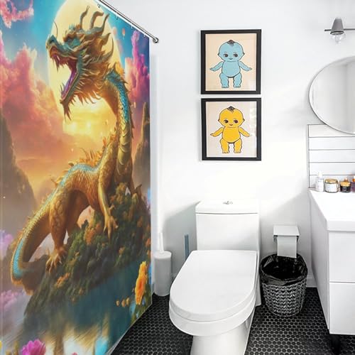 Rideau de douche dragon imperméable en polyester 168x183cm - 3