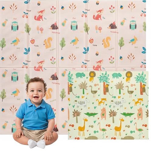 Edibaby, Tapete para bebé, 200 x 180 cm, 1 ou 1,5 cm de espessura, design infantil, acolchoada com XPE, reversível e dobrável, tapete de atividades para crianças, tamanho ative edition, espessura - 1
