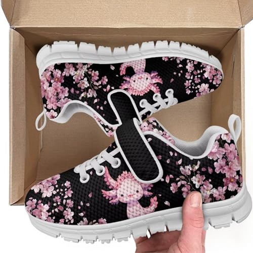 Kids Sneakers Running Tennis Athletic Shoes for Boys&Girls (Little Kid/Big Kid) Cherry Blossom Axolot Pattern（White Sole）2