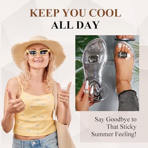 Flat Sandals with Clear Rhinestones for Women, Womens Flat Sandals Comfort, Slip on Sandals Peep Toe Slippers3