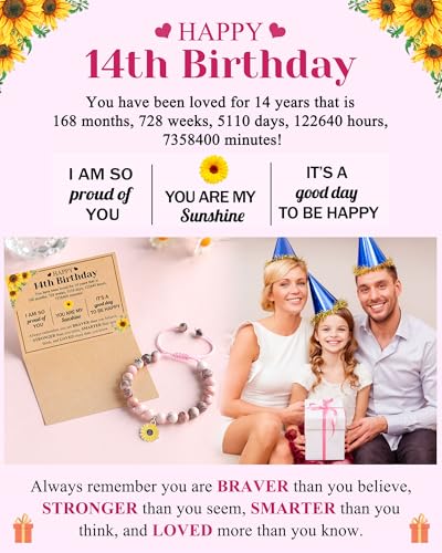 Image of Happy 10th /11th /12th /13th /14th Birthday Gifts for Girls, Sunflower Bracelet for Girls