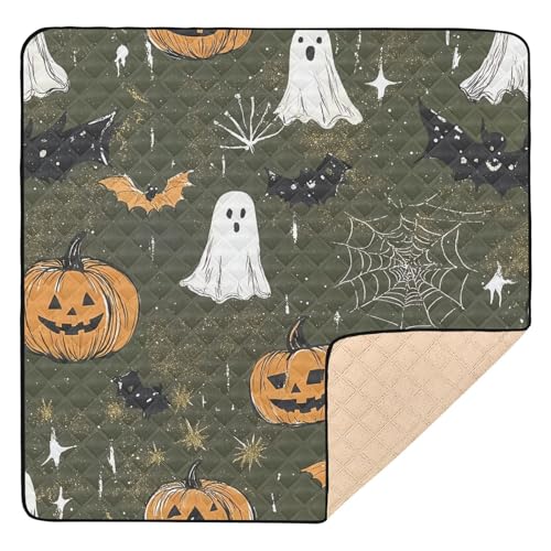 BOESI Ghost and Halloween Pumpkin Baby Play Mat, 50“ X 50” Washable Folding Crawling Mat, Baby Floor Mat, Soft, Non-Slip