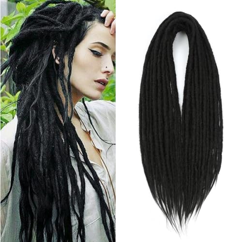Ajsowju Straight Dreadlock Synthetic Double Ended Dreadlock Extensions 24inches Width 1.2cm 10 Strands Soft DE Dreadlock Extension for Women (10 Strands, 1B#)