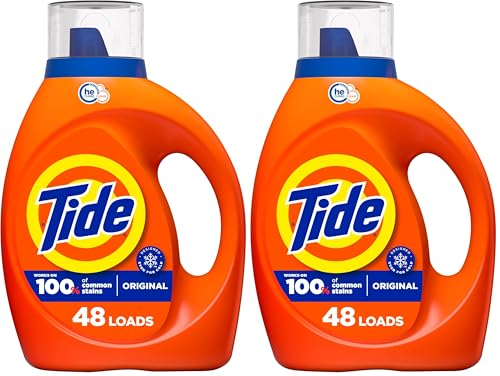 Tide Liquid Laundry Detergent, HE Compatible, Original Scent, 48 loads, 63 fl oz (Pack of 2)