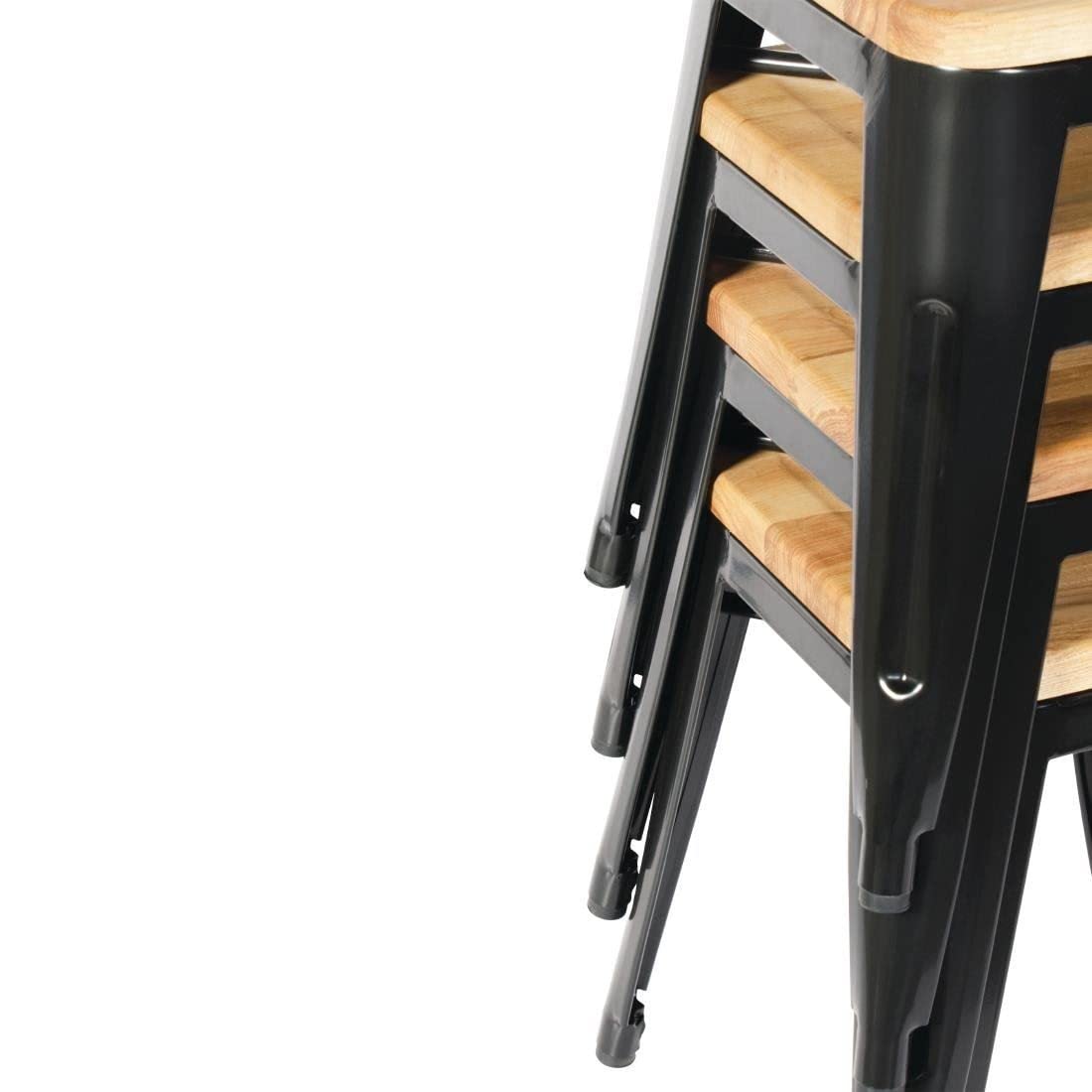 Bolero GM635 acciaio Bistro Low sgabelli con cuscino in legno, nero (confezione da 4)