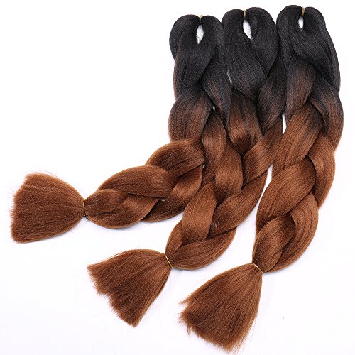 Preisvergleich Produktbild 24" Braids Kunsthaar Ombre Braun / Schwarz Extensions Crochet Braids Synthetik Braiding Hair 3Pcs 300g / Bündel 60cm