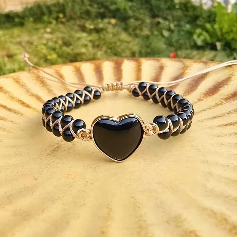 Image of Women Boho Wrap Bracelet,Handmade Natural Stone Crystal Emperor Beads Heart Bracelet, Fashion Bohemian Jewelry Gift for Women