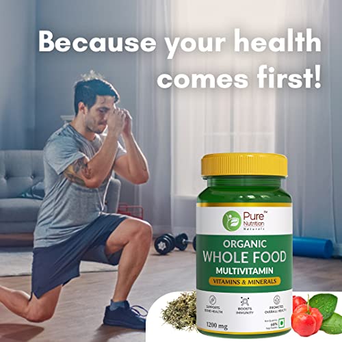 Image of Pure Nutrition Organic WholeFood Multivitamin | Plantbased Vitamin A D3 C E K2 B1 B2 B3 B5 B6 Biotin B12 Iodine Selenium: 100% RDA + Copper Chromium Iron Folic Acid Calcium Magnesium Zinc 120 Veg Tabs