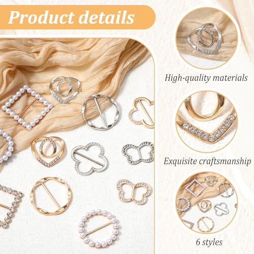 Image of Molain 12PCS Scarf Ring Clip T-shirt Ties Clips for Women Clothes Corner Knotted Button Fashion Metal Round Circle Shirt Clip Buckle Clothing Ring Wrap Holder Side Waist Tightener Clips (Gold, Silver)