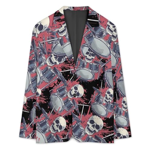 Skull Drums Men's Slim Suit Long-Sleeve Prom Tuxedo Classic Two Button Business Jacket3