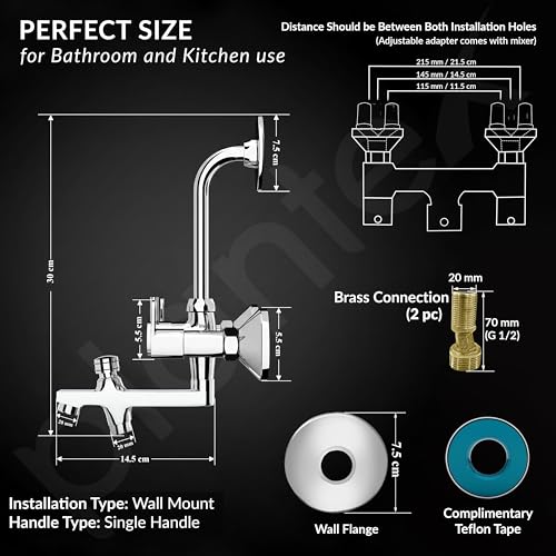 Image of Plantex Brass Wall Mixer for Bathroom 3 in 1 /L-Bend Connector for Overhead /Hand Shower /Spout Mixer Tap /Mixture Tap for Bathroom with 7-Year Manufacturer's Warranty- (Flip, Chrome)