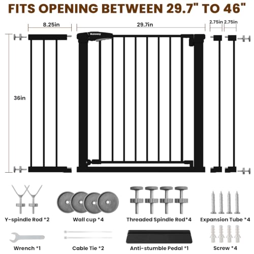 Image of Mumeasy 36 inch Extra Tall Dog Gate, 29.7-46 inch Baby Gate for Stairs & Doorways