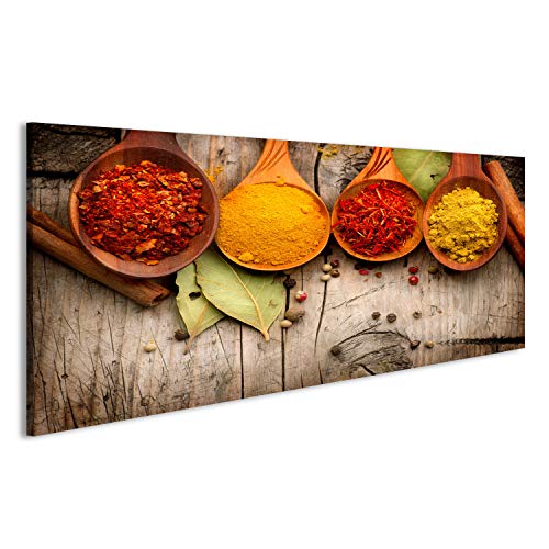 islandburner Cuadro Cuadros Especias y Hierbas de Curry, azafrán, cúrcuma, Canela Cocina India Impresión sobre Lienzo - Formato Grande - Cuadros Modernos