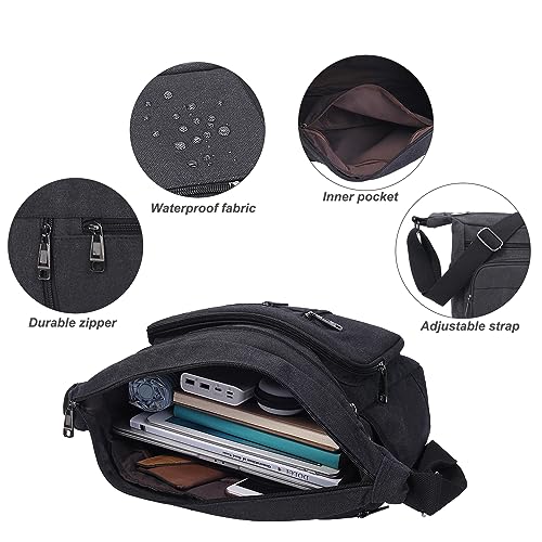 BOMKEE Canvas Messenger Bag, Satchel Bag Vintage Canvas Shoulder Bags Crossbody Laptop Side Bag for Work School Travel4