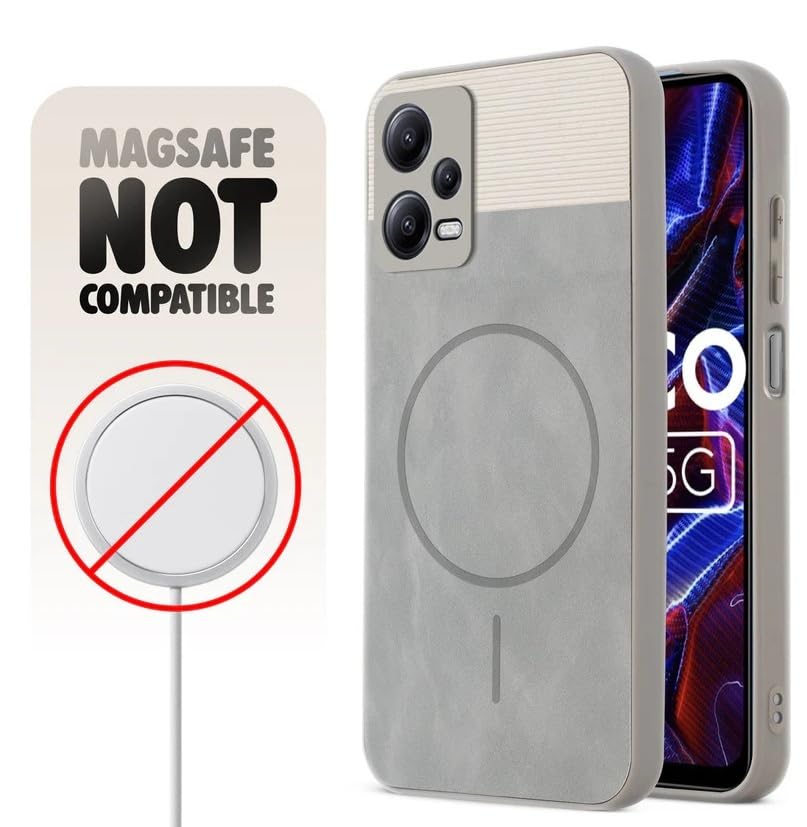 Image of Bintage CASE Mac Safe Design Hard Light Weight Back Case | Soft Border Camera Protect | Dual PU Leather Finish Back Cover Compatible for Poco X5 5G - White & Grey