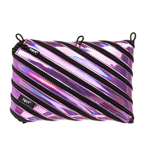 Image of ZIPIT Metallic 3-Ring Binder Pencil Pouch, Large Capacity Pen Case for Kids and Teens, Made of One Long Zipper! (Purple)