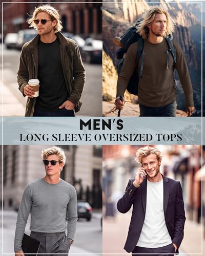 Image of August Alley 4 Pack Men's Big and Tall Cotton Shirts L-7XL, Long Sleeve Oversized Tops Loose Casual Large T-Shirts Basic Tee
