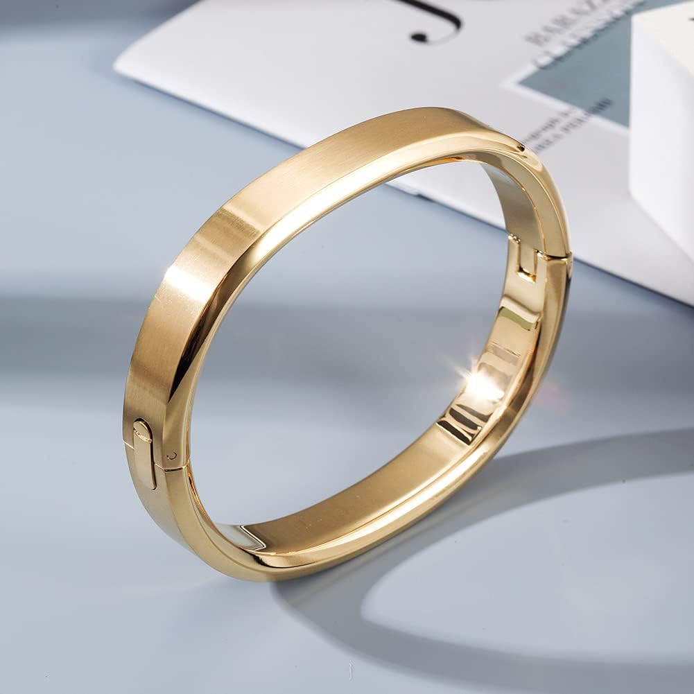 CIUNOFOR 14K Gold Cuff Bracelet Bangle For Men, 7.5" Inner Circ. Polished Finish Cuff, Gold Plated Stainless Steel Metal Bangle Bracelet with Buckle, Fits 6.7”–7.4” Wrists - Image 7