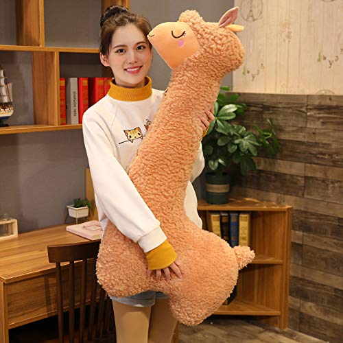 Celawork Alpaka Kuscheltier, Alpaka-Plüschtier mit langem Hals, Weiches Alpaka-Kissen-Stofftier, Nettes Alpaka-Plüschtier, Sofakissen Kissen Cartoon Gefüllte Puppen((Braun, 75cm)