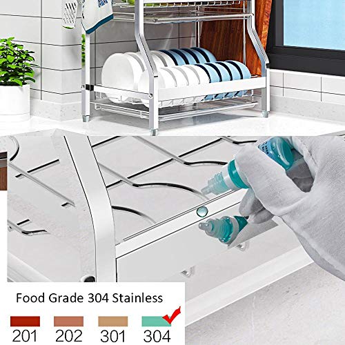 Scolapiatti a Tre Livelli in Acciaio Inox con Vassoio raccogligocce - 42x27x60 cm, Colore Argento, Ideale per la Cucina, Soluzione salvaspazio.