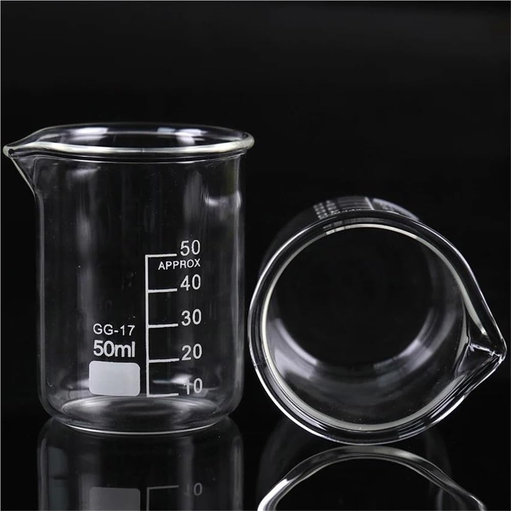 Vaso de precipitados de Vidrio de 50 ml de Capacidad, Espesado con Pico, Transparente, de Forma Baja, Suministros para Laboratorio de química.