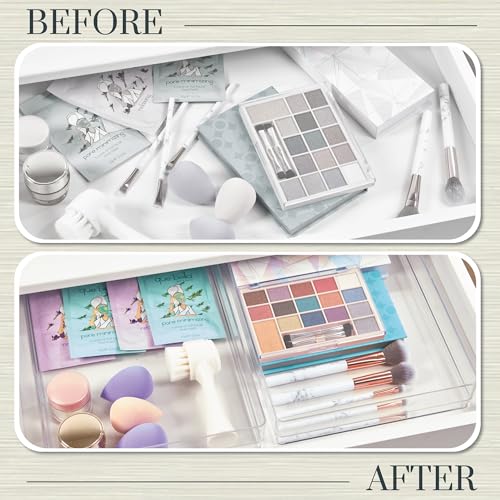 STORi SimpleSort 2-Piece Stackable Clear Drawer Organizer Set | 15" x 6" x 2" Rectangle Trays | Wide Makeup Vanity Storage Bins and Office Desk Drawer Dividers | Made in USA (Pack of 2) - Image 6