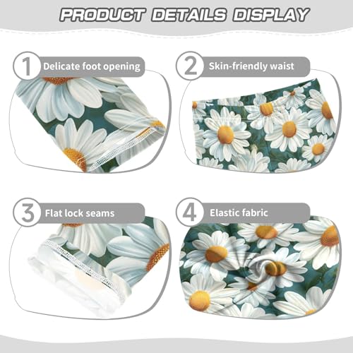 Girls Leggings Daisy Flower Leaves Teal Soft Toddler Leggings for Girls Kids Pants Size 4T-10T3