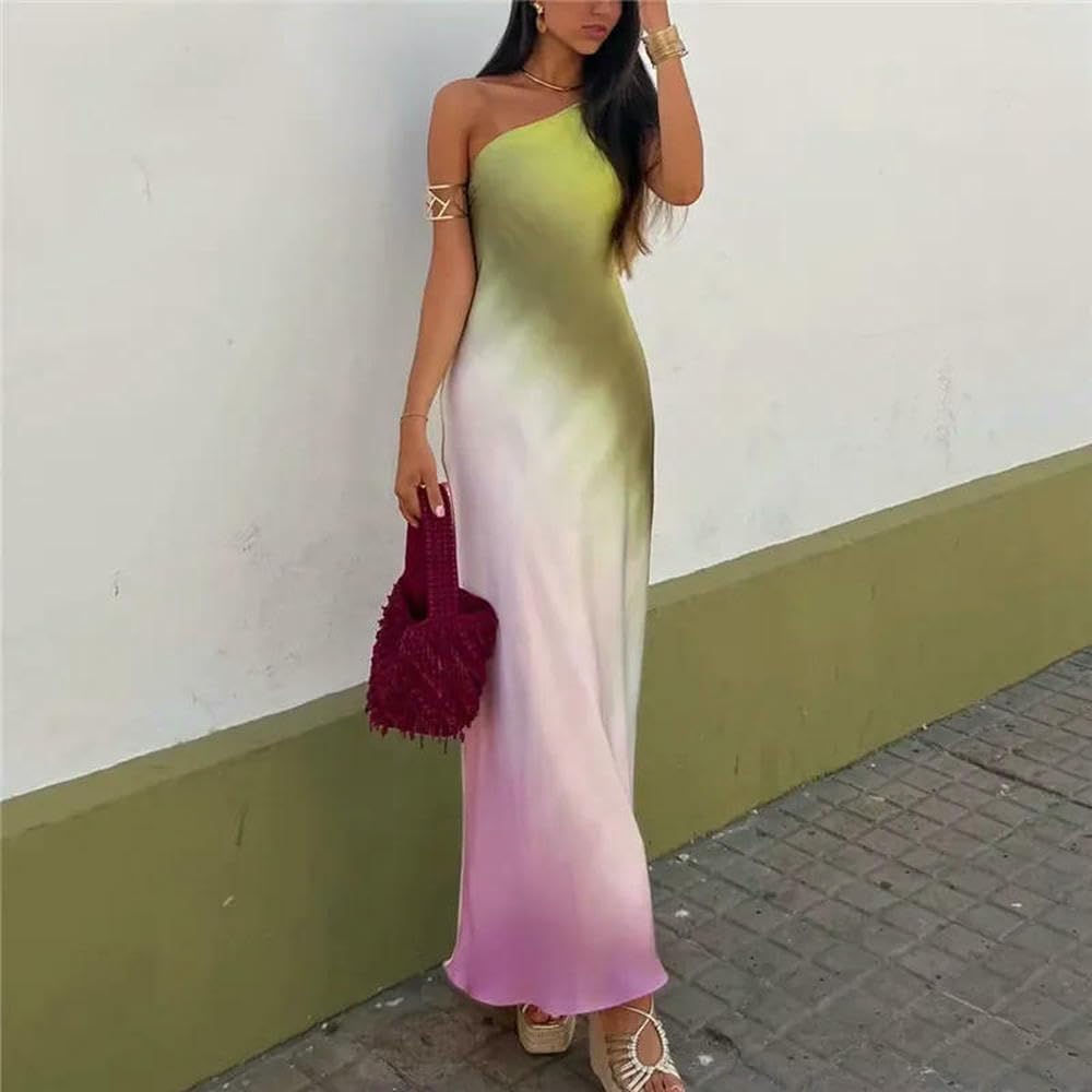 gonne da Donna Donnette Lunghe Donne Abiti Asimmetrici Senza Schienale Signore Fuori Spalla Vestito Estivo Midi-Rosso-s