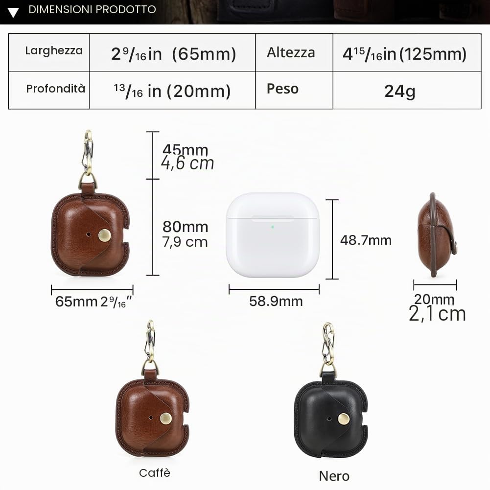 CONTACT'S FAMILY Custodia per AirPods 4 in Pelle, AirPods 4 Case Leather, Cover Airpods 4 Leder (Caffè)