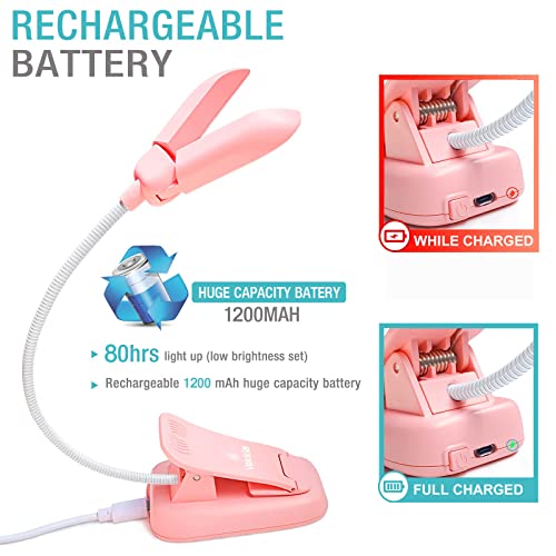 Image of Vekkia 14 LED Rechargeable Book-Light for Reading at Night in Bed, Warm /White Reading Light with Clamp, 180 Adjustable Mini Clip on Light, Lightweight Eye Care Book Light, Perfect for Book Lovers