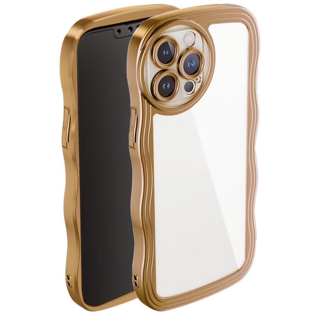 ATISIJIE Curly Onda Cover per iPhone 15,Trasparente Carino Curly Onda Paraurti o Ragazze Donne Morbido TPU Protettiva cover Oro